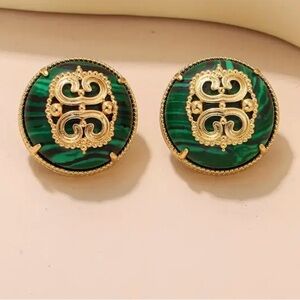 Renaissance-style Gold Plated/Malachite Earrings